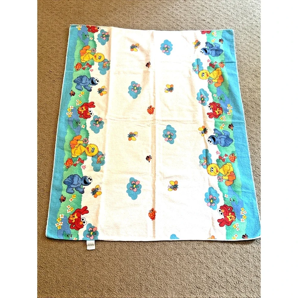 Vintage Sesame Street Receiving Blanket Elmo Big Bird 34x28 Riegel Cotton 90s
